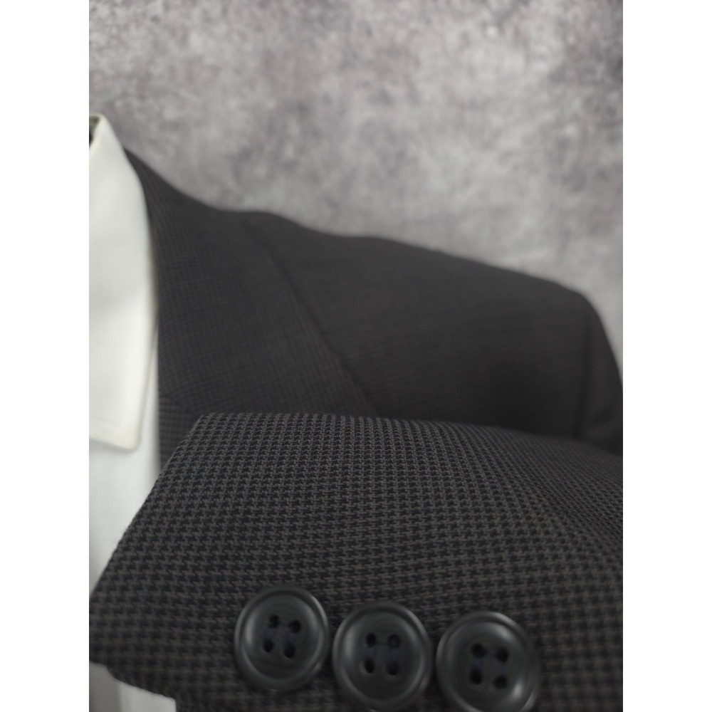 Andrew Fezza 2 Piece Suit Mens 46 L Black Houndstooth Blazer Pants 38X32 Wool - Picture 4 of 16